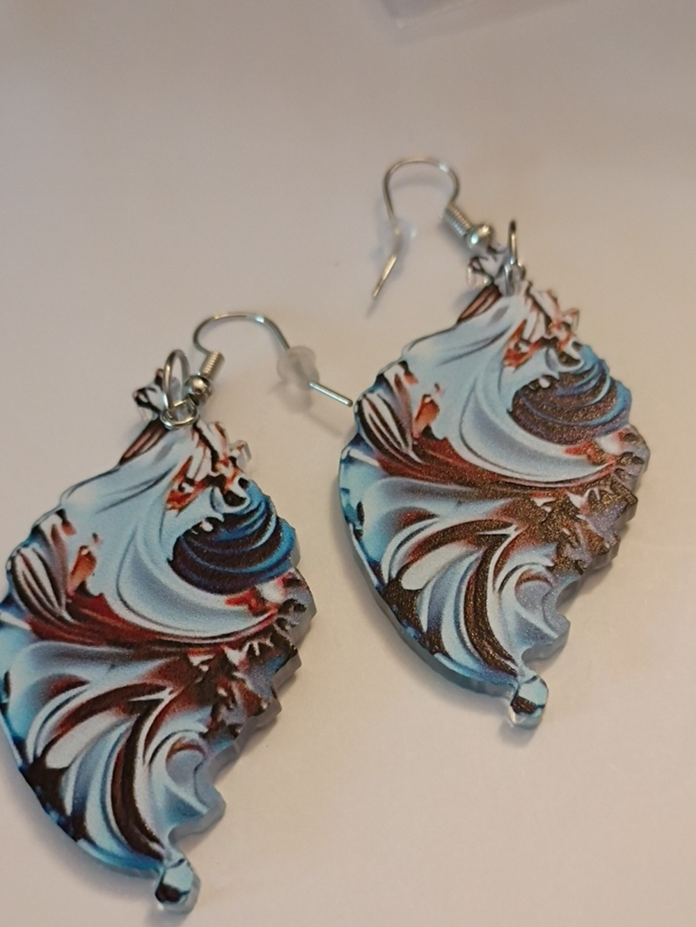 Blue & Brown Swirl Drop Earrings by